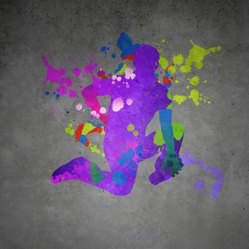 Image with color silhouette of dancer on gray wall