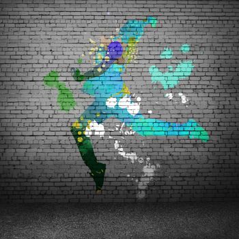 Image with color silhouette of dancer on gray wall