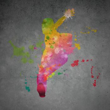 Image with color silhouette of dancer on gray wall