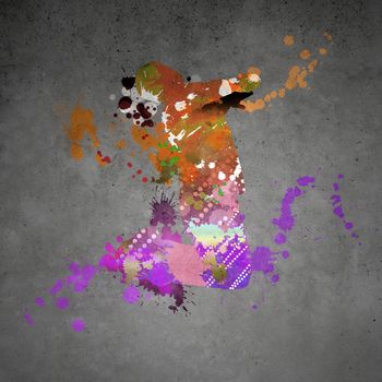 Image with color silhouette of dancer on gray wall