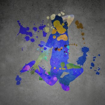 Image with color silhouette of dancer on gray wall