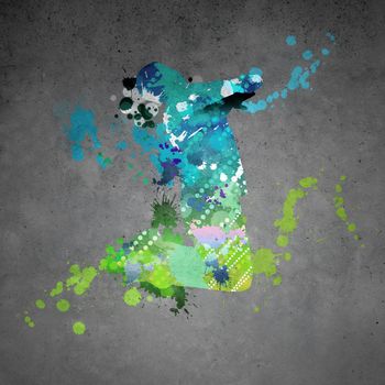 Image with color silhouette of dancer on gray wall