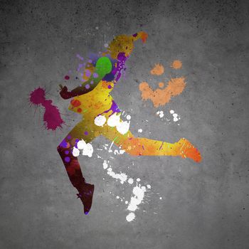 Image with color silhouette of dancer on gray wall