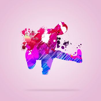 Image with color silhouette of dancer on color background