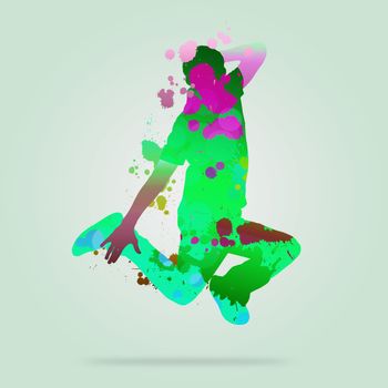 Image with color silhouette of dancer on color background