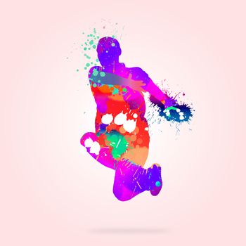 Image with color silhouette of dancer on color background