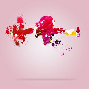 Image with color silhouette of dancer on color background