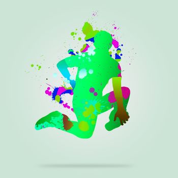 Image with color silhouette of dancer on color background