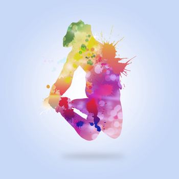 Image with color silhouette of dancer on color background