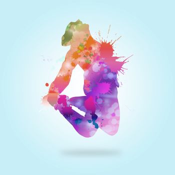 Image with color silhouette of dancer on color background