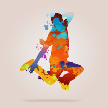 Image with color silhouette of dancer on color background