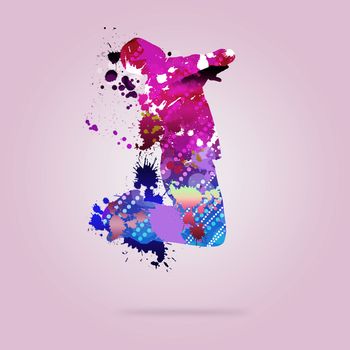 Image with color silhouette of dancer on color background