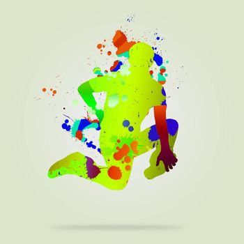 Image with color silhouette of dancer on color background