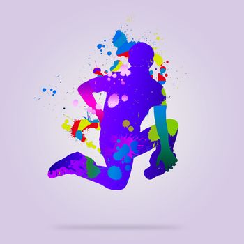 Image with color silhouette of dancer on color background