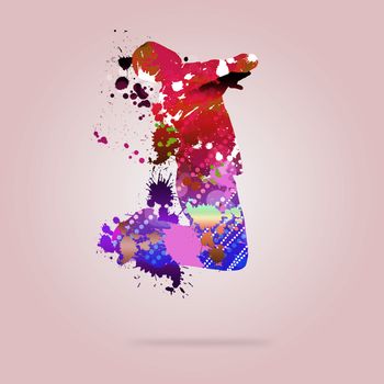 Image with color silhouette of dancer on color background