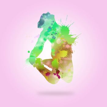 Image with color silhouette of dancer on color background