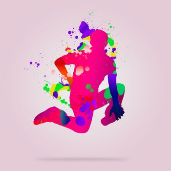 Image with color silhouette of dancer on color background