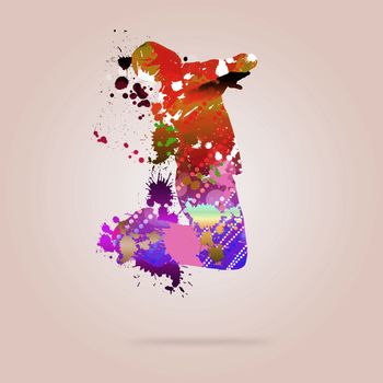 Image with color silhouette of dancer on color background