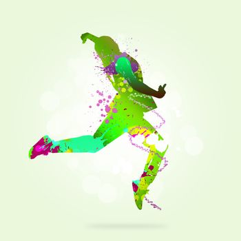 Image with color silhouette of dancer on color background