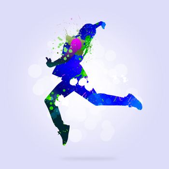 Image with color silhouette of dancer on color background