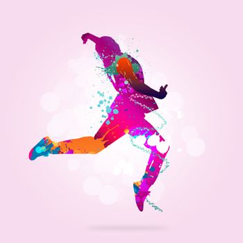 Image with color silhouette of dancer on color background