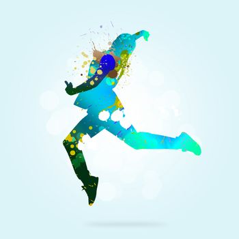 Image with color silhouette of dancer on color background