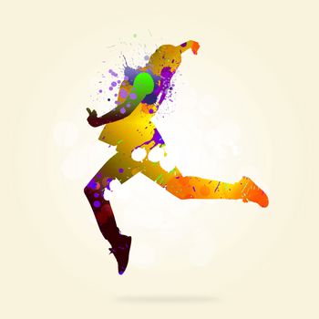 Image with color silhouette of dancer on color background