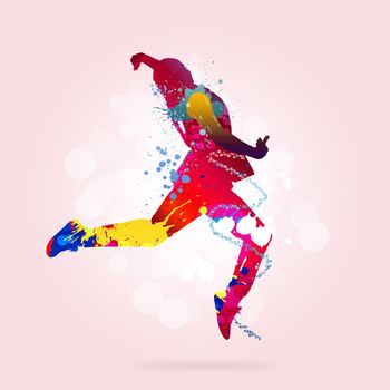 Image with color silhouette of dancer on color background