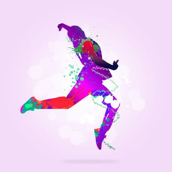 Image with color silhouette of dancer on color background