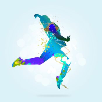 Image with color silhouette of dancer on color background