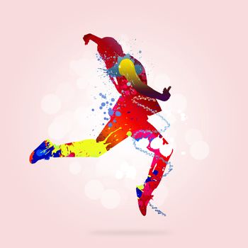 Image with color silhouette of dancer on color background