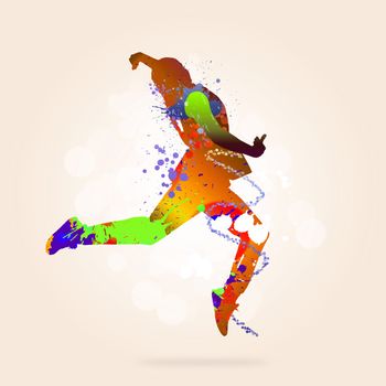 Image with color silhouette of dancer on color background