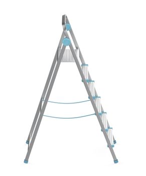 Unfolded aluminum ladder on white background 