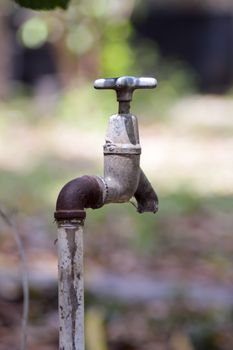 Water supply tap in the garden on a half inch pipe