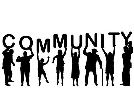 Community concept with people silhouettes holding letters with word COMMUNITY