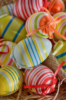 Colorful easter eggs isolated in basket