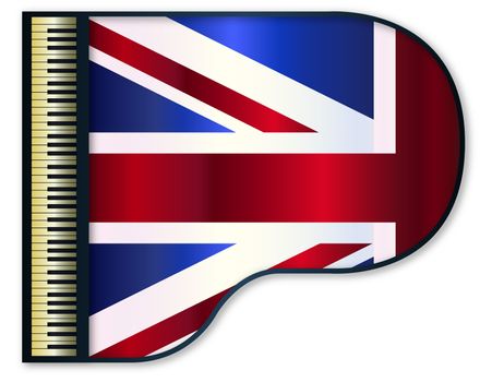The United Kingdom flag set into a traditional black grand piano