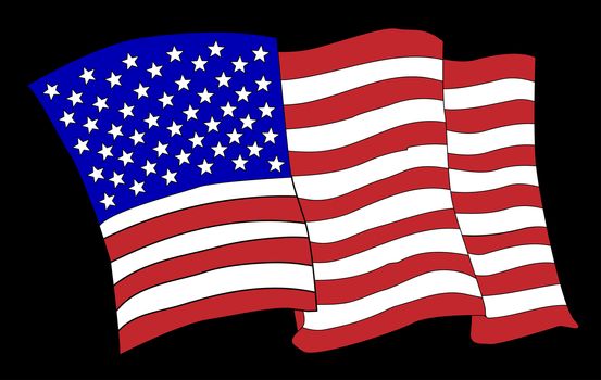 A cartoon style waving American flag on black