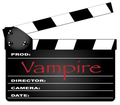 A typical movie clapperboard with the legend Vampire isolated on white.