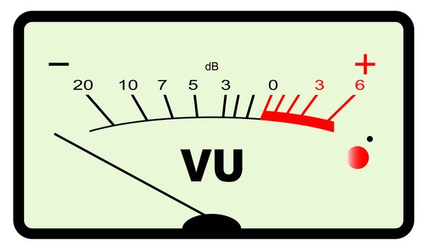A typical analogue audio meter as found on old tape recorders with the needle in the black