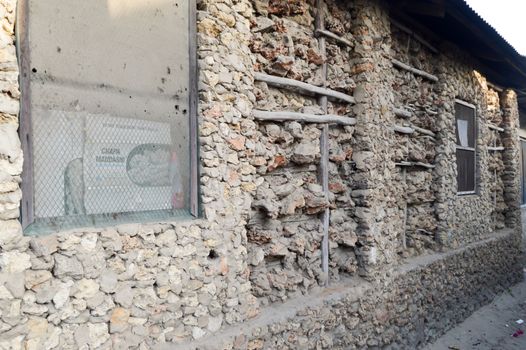 Stone, wood and mud façade in a village in Kenya