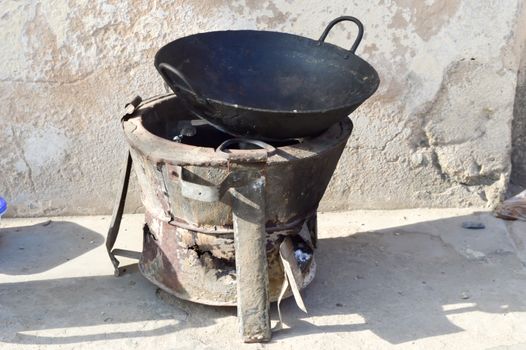Old stove gas stove with work-shaped stove in a Bamburi lane in Kenya