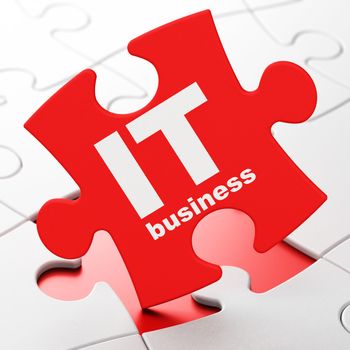 Business concept: IT Business on Red puzzle pieces background, 3D rendering