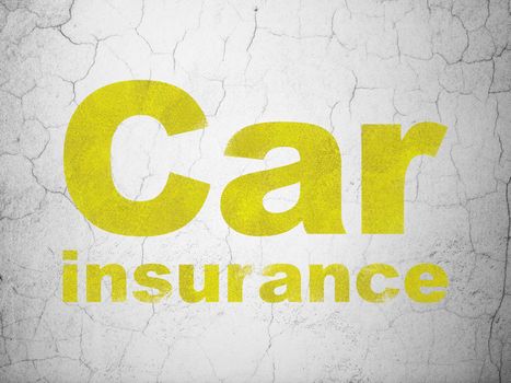 Insurance concept: Yellow Car Insurance on textured concrete wall background