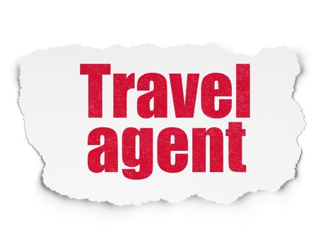 Travel concept: Painted red text Travel Agent on Torn Paper background with  Hand Drawn Vacation Icons