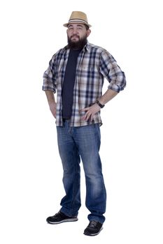 Young man with a beard on a white background