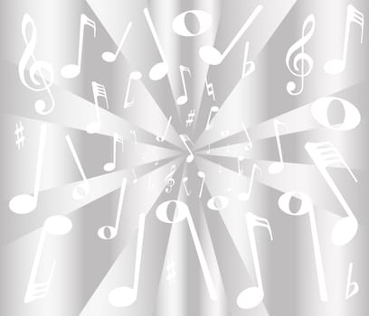 White and silver musical notation as a background