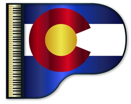 The Colorado flag set into a traditional black grand piano