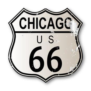 Chicago Route 66 traffic sign over a white background and the legend ROUTE US 66