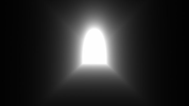 Abstract background with light coming out of the open door. 3d rendering